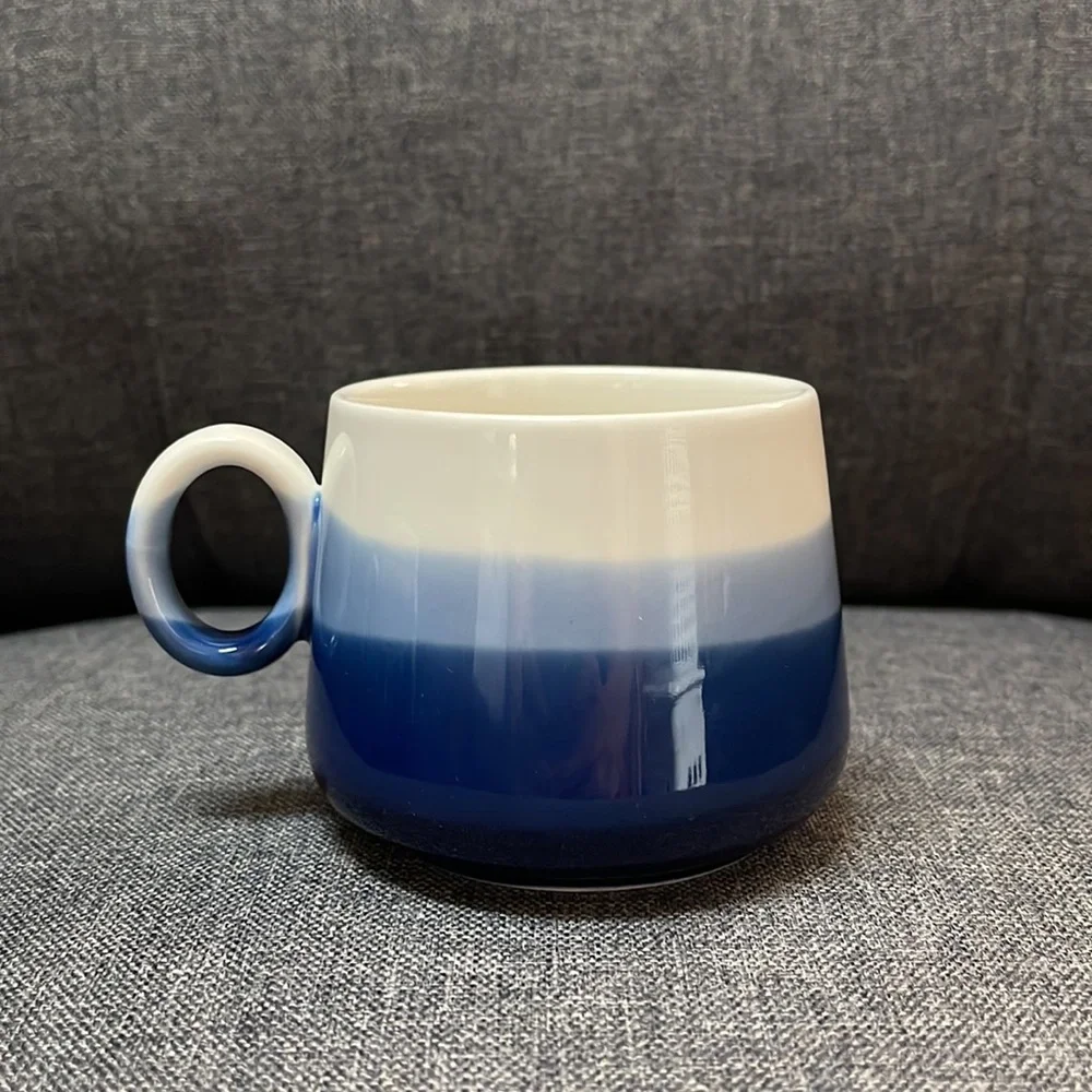 Crate & Barrel Blue Stripped Teapot and Cups Set